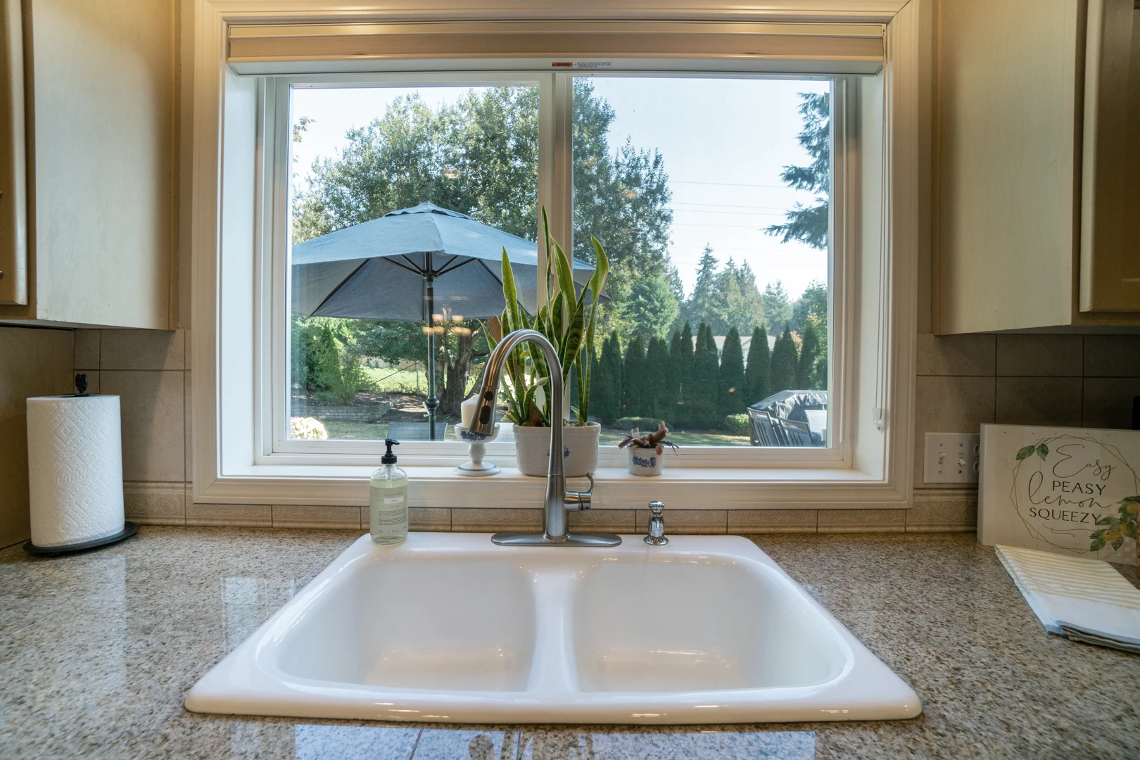 Photo of a kitchen interior; sink particularly